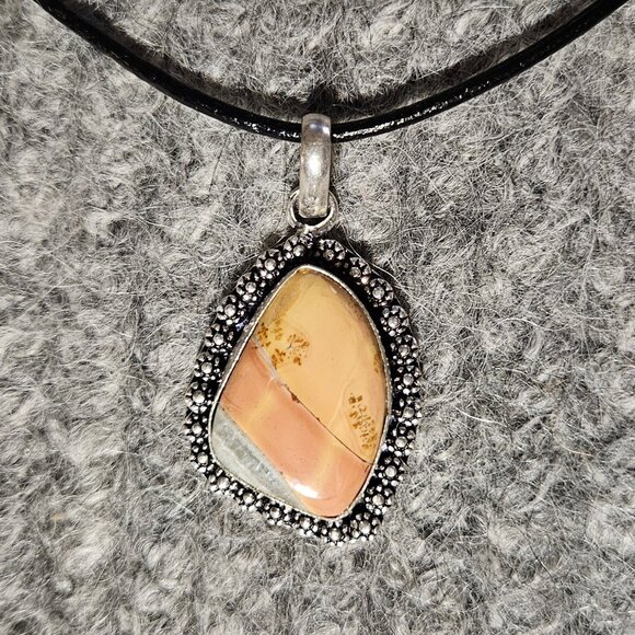 Maligano jasper, gemstone, pendant, 925 silver plate, black cord, new - Picture 2 of 7